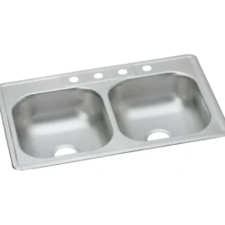 Elkay Dayton 33" Stainless Steel Kitchen Sink, 50/50 Double Bowl, Satin, 3 Faucet Hole, DD233223