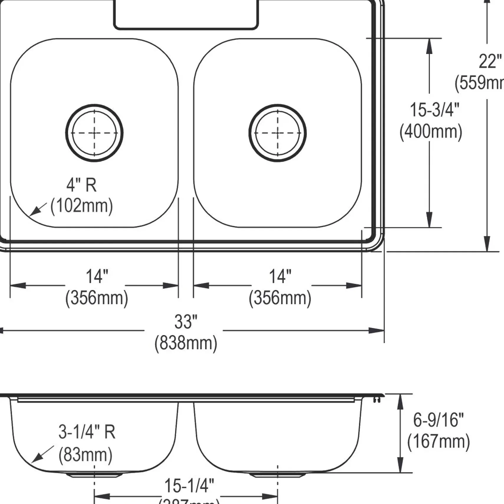 Elkay Dayton 33" Stainless Steel Kitchen Sink, 50/50 Double Bowl, Satin, 4 Faucet Hole, D233224