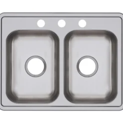 Elkay Dayton 25" Stainless Steel Kitchen Sink, 50/50 Double Bowl, Satin, 3 Faucet Hole, D225193