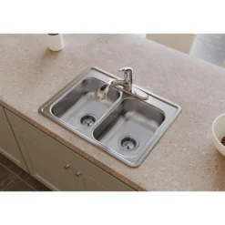 Elkay Dayton 25" Stainless Steel Kitchen Sink, 50/50 Double Bowl, Satin, 3 Faucet Hole, D225193