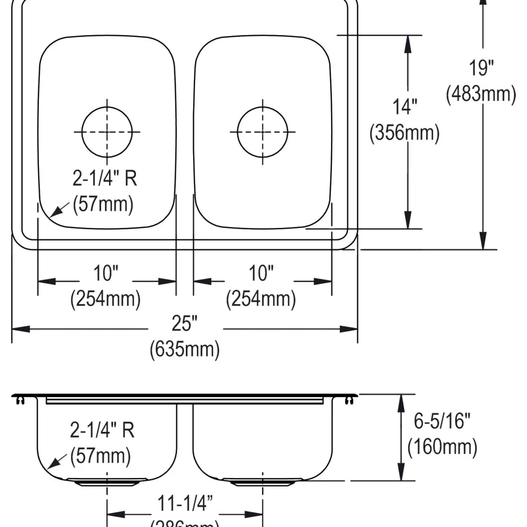 Elkay Dayton 25" Stainless Steel Kitchen Sink, 50/50 Double Bowl, Satin, 3 Faucet Hole, D225193