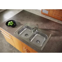 Elkay Dayton 33" Stainless Steel Kitchen Sink, 50/50 Double Bowl, Satin, 1 Faucet Hole, D233221