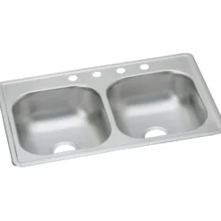 Elkay Dayton 33" Stainless Steel Kitchen Sink, 50/50 Double Bowl, 20 Gauge, Elite Satin, 5 Faucet Hole, DSE233195