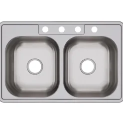 Elkay Dayton 33" Stainless Steel Kitchen Sink, 50/50 Double Bowl, 20 Gauge, Elite Satin, 4 Faucet Hole, DSE233214