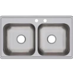 Elkay Dayton 33" Stainless Steel Kitchen Sink, 50/50 Double Bowl, 20 Gauge, Elite Satin, MR2 Faucet Hole, DSE23319MR2