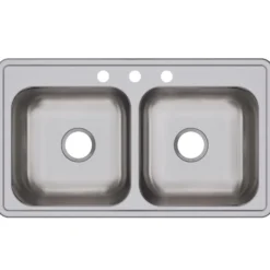 Elkay Dayton 33" Stainless Steel Kitchen Sink, 50/50 Double Bowl, 20 Gauge, Elite Satin, 3 Faucet Hole, DSE233193