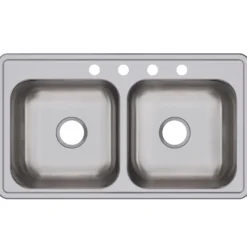 Elkay Dayton 33" Stainless Steel Kitchen Sink, 50/50 Double Bowl, 20 Gauge, Elite Satin, 4 Faucet Hole, DSE233194