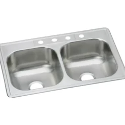 Elkay Dayton 33" Stainless Steel Kitchen Sink, 50/50 Double Bowl, 20 Gauge, Elite Satin, 3 Faucet Hole, DSE233213