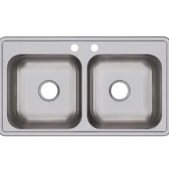 Elkay Dayton 33" Stainless Steel Kitchen Sink, 50/50 Double Bowl, 20 Gauge, Elite Satin, 2 Faucet Hole, DSE233192