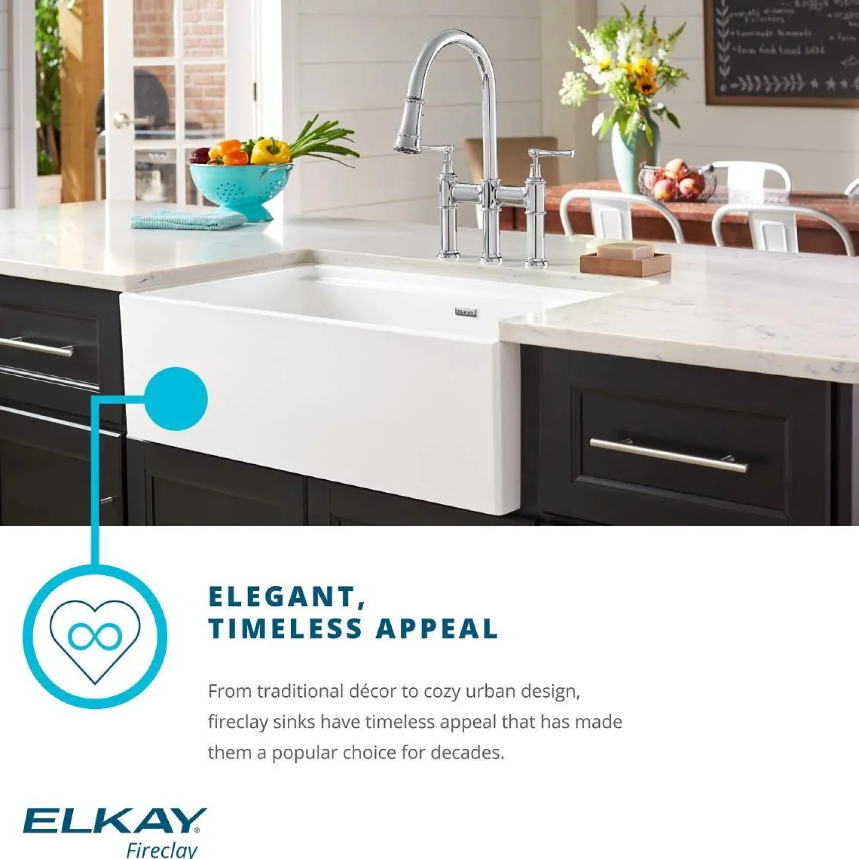 Elkay 33" Fireclay Farmhouse Kitchen Sink, 40/60 Double Bowl, Biscuit, SWUF3320BI