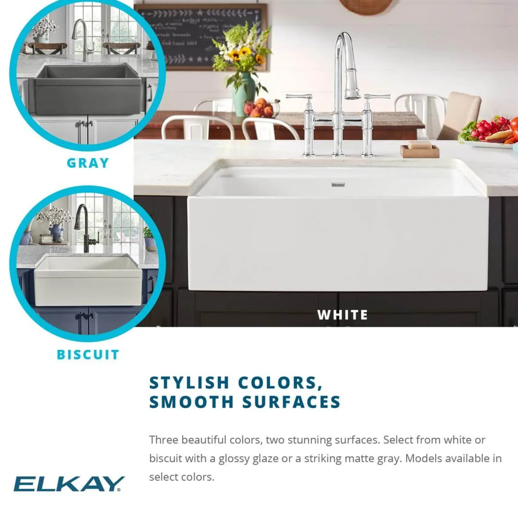 Elkay 30" Fireclay Farmhouse Kitchen Sink, Biscuit, SWUF28179BI