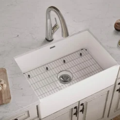 Elkay 30" Fireclay Farmhouse Sink Kit with Faucet, Single Bowl White, SWUF28179WHFLC