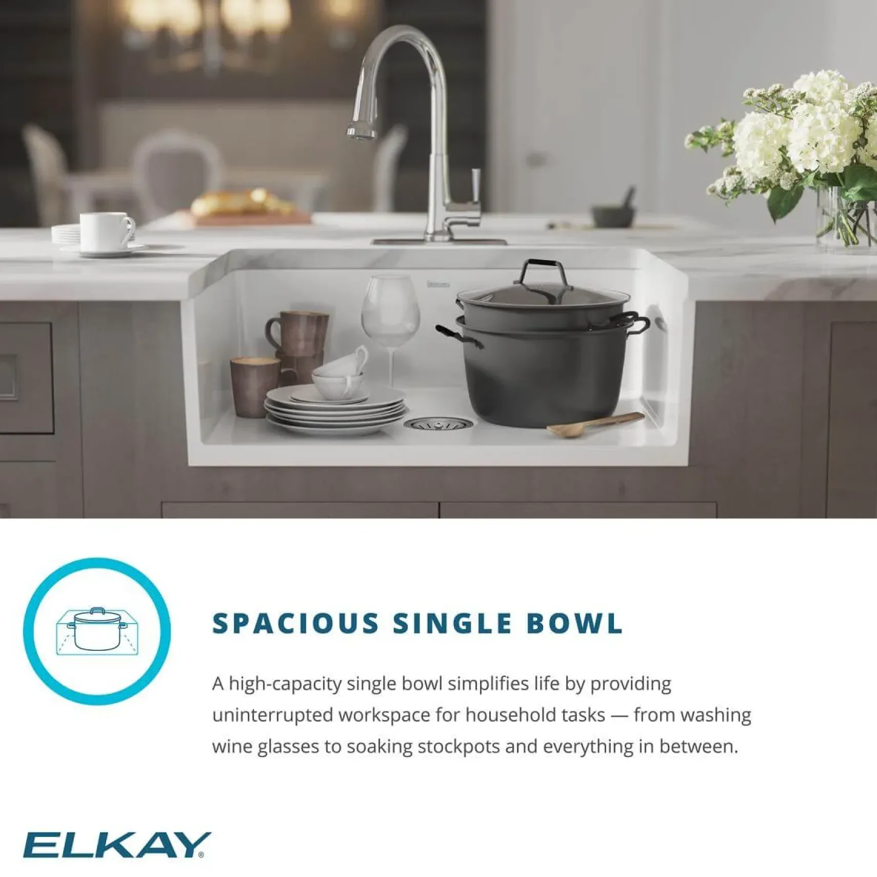 Elkay 30" Fireclay Farmhouse Sink Kit with Faucet, Single Bowl White, SWUF28179WHFLC