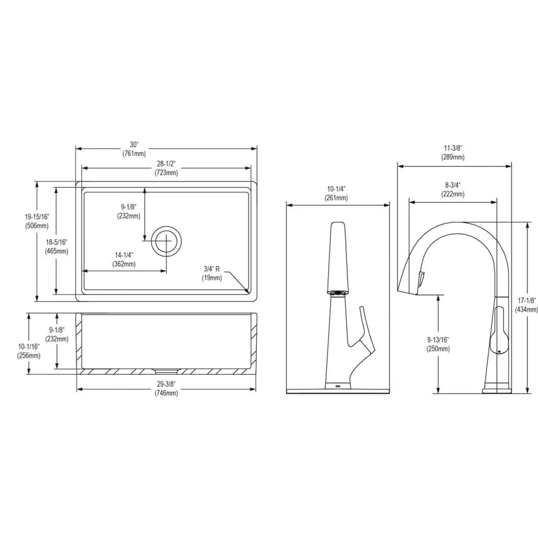 Elkay 30" Fireclay Farmhouse Sink Kit with Faucet, Single Bowl White, SWUF28179WHFLC