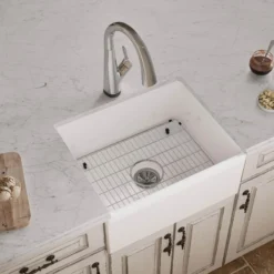 Elkay 24" Fireclay Farmhouse Sink Kit with Faucet, Single Bowl White, SWUF2520WHFLC