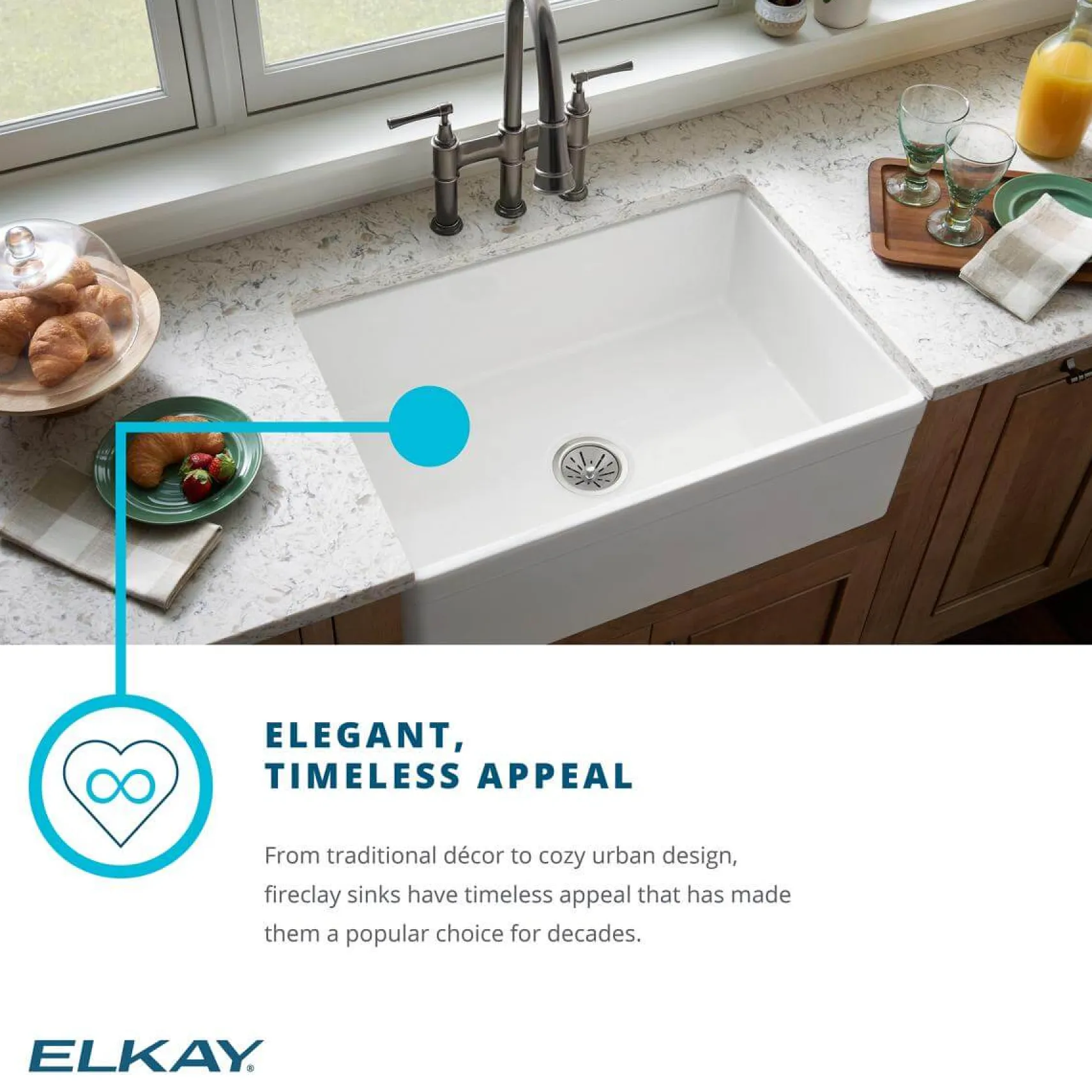 Elkay 30" Fireclay Farmhouse Sink, Matte Gray, SWUF28179MG