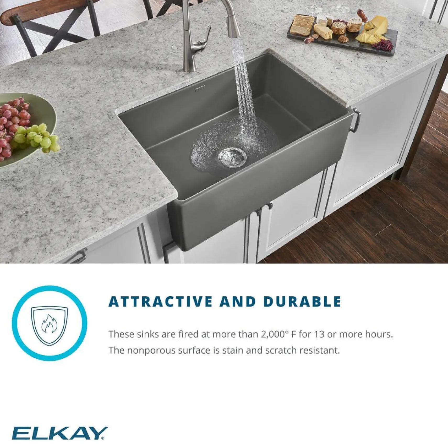 Elkay 30" Fireclay Farmhouse Sink, Matte Gray, SWUF28179MG