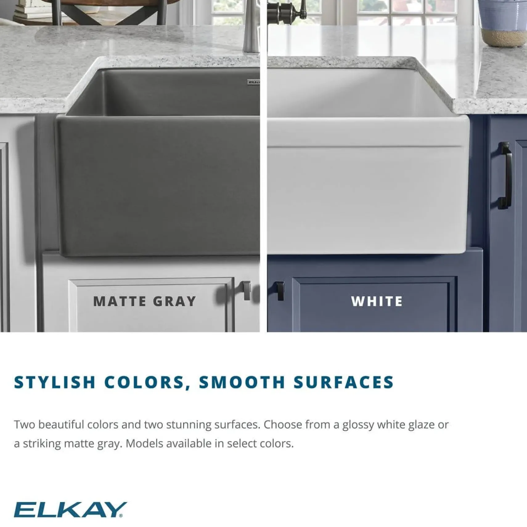 Elkay 30" Fireclay Farmhouse Sink, Matte Gray, SWUF28179MG