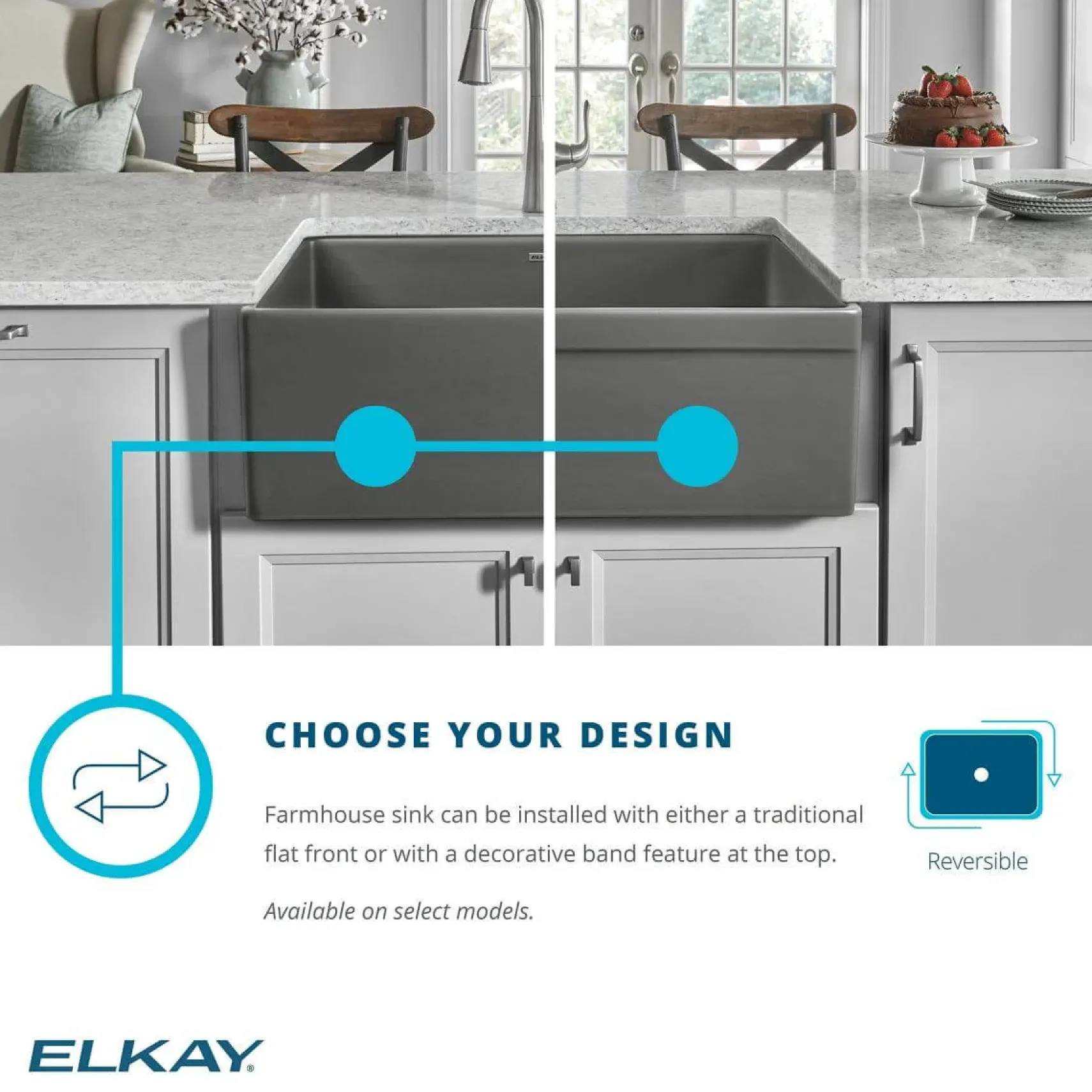Elkay 30" Fireclay Farmhouse Sink, Matte Gray, SWUF28179MG