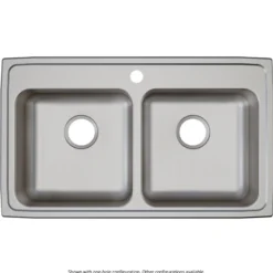 Elkay Lustertone Classic 33" Drop In/Topmount Stainless Steel ADA Kitchen Sink, 50/50 Double Bowl, Lustrous Satin, 4 Faucet Holes, LRAD3319554
