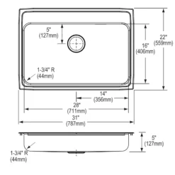 Elkay Lustertone Classic 31" Drop In/Topmount Stainless Steel ADA Kitchen Sink, Lustrous Satin, 4 Faucet Holes, LRADQ3122504