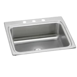 Elkay Lustertone Classic 25" Drop In/Topmount Stainless Steel Kitchen Sink, Lustrous Satin, 3 Faucet Holes, Perfect Drain, LR2522PD3