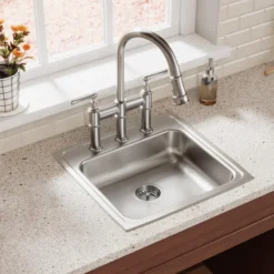 Elkay Lustertone Classic 20" Drop In/Topmount Stainless Steel ADA Kitchen Sink, Lustrous Satin, 3 Faucet Holes, LRAD1919503