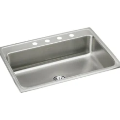 Elkay Lustertone Classic 31" Drop In/Topmount Stainless Steel Kitchen Sink, Lustrous Satin, 4 Faucet Holes, Perfect Drain, LR3122PD4