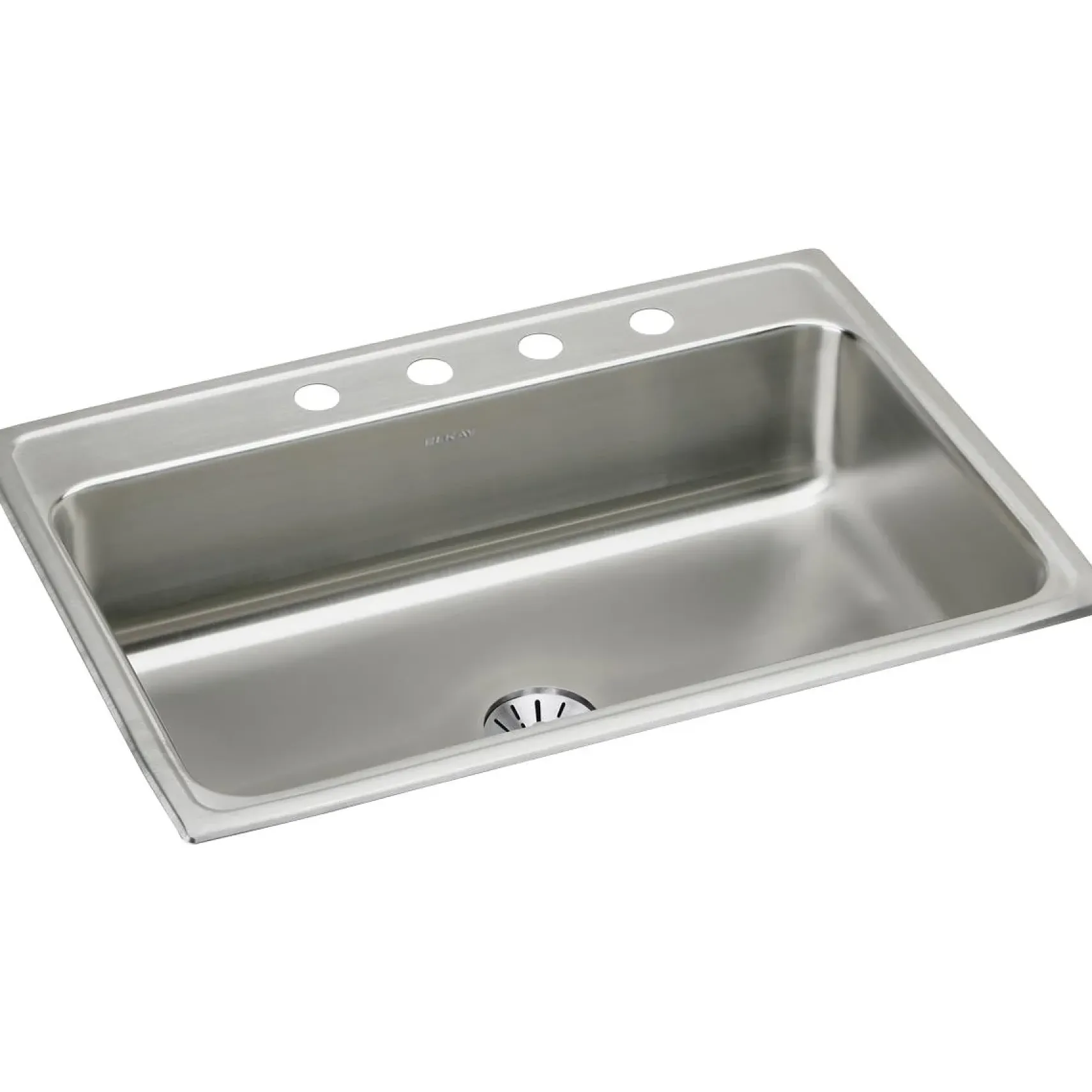 Elkay Lustertone Classic 31" Drop In/Topmount Stainless Steel Kitchen Sink, Lustrous Satin, 4 Faucet Holes, Perfect Drain, LR3122PD4