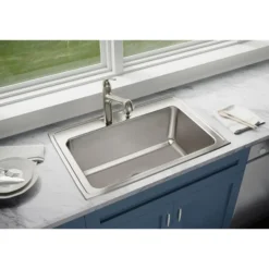 Elkay Lustertone Classic 33" Drop In/Topmount Stainless Steel Kitchen Sink, Lustrous Satin, MR2 Faucet Holes, DLRS332212MR2