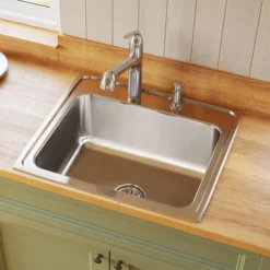 Elkay Lustertone Classic 25" Drop In/Topmount Stainless Steel Kitchen Sink, 3 Faucet Holes, DLRQ2522103