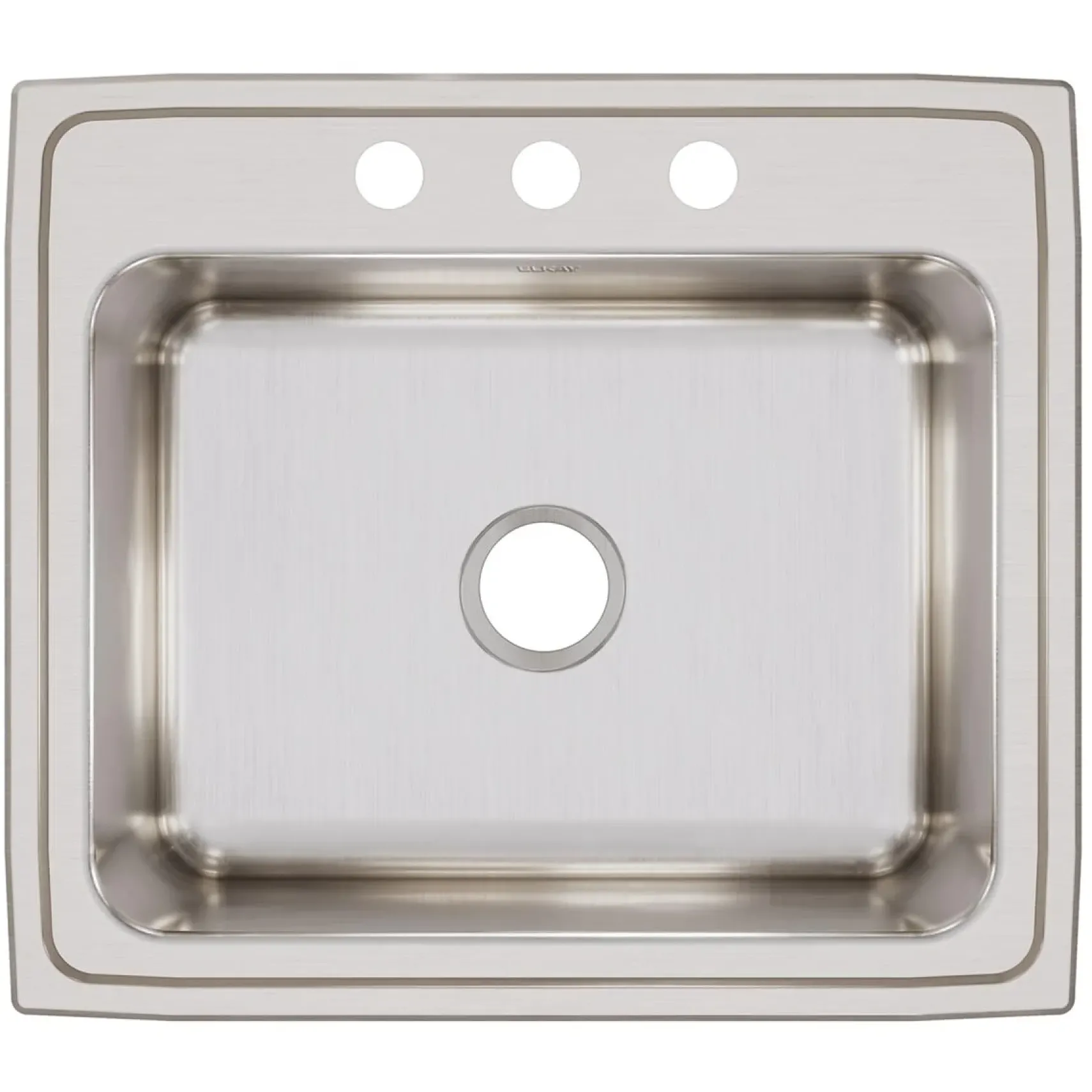 Elkay Lustertone Classic 25" Drop In/Topmount Stainless Steel Kitchen Sink, 3 Faucet Holes, DLRQ2522103