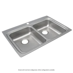 Elkay Lustertone Classic 33" Drop In/Topmount Stainless Steel ADA Kitchen Sink, 50/50 Double Bowl, Lustrous Satin, MR2 Faucet Holes, LRAD332260MR2
