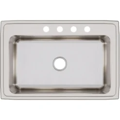 Elkay Lustertone Classic 33" Drop In/Topmount Stainless Steel Kitchen Sink, 4 Faucet Holes, DLRSQ3322104
