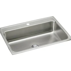 Elkay Lustertone Classic 31" Drop In/Topmount Stainless Steel Kitchen Sink, Lustrous Satin, 1 Faucet Hole, Perfect Drain, LR3122PD1