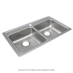 Elkay Lustertone Classic 33" Drop In/Topmount Stainless Steel ADA Kitchen Sink, 50/50 Double Bowl, Lustrous Satin, MR2 Faucet Holes, LRAD331960MR2