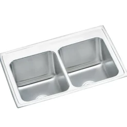 Elkay Lustertone Classic 33" Drop In/Topmount Stainless Steel Kitchen Sink, 50/50 Double Bowl, Lustrous Satin, 18 Gauge, DLR3322100
