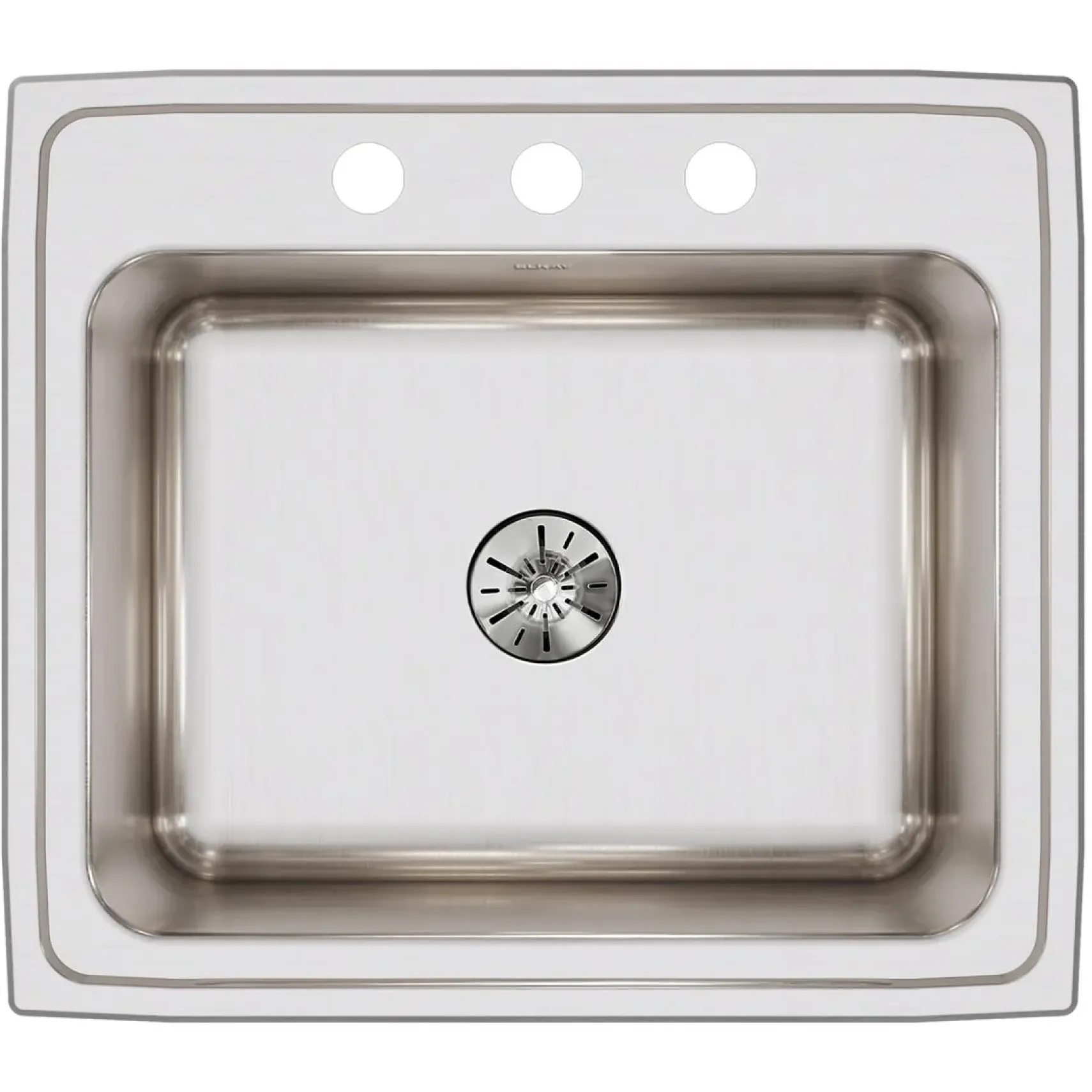 Elkay Lustertone Classic 25" Drop In/Topmount Stainless Steel Kitchen Sink, Lustrous Satin, 3 Faucet Holes, DLR252210PD3