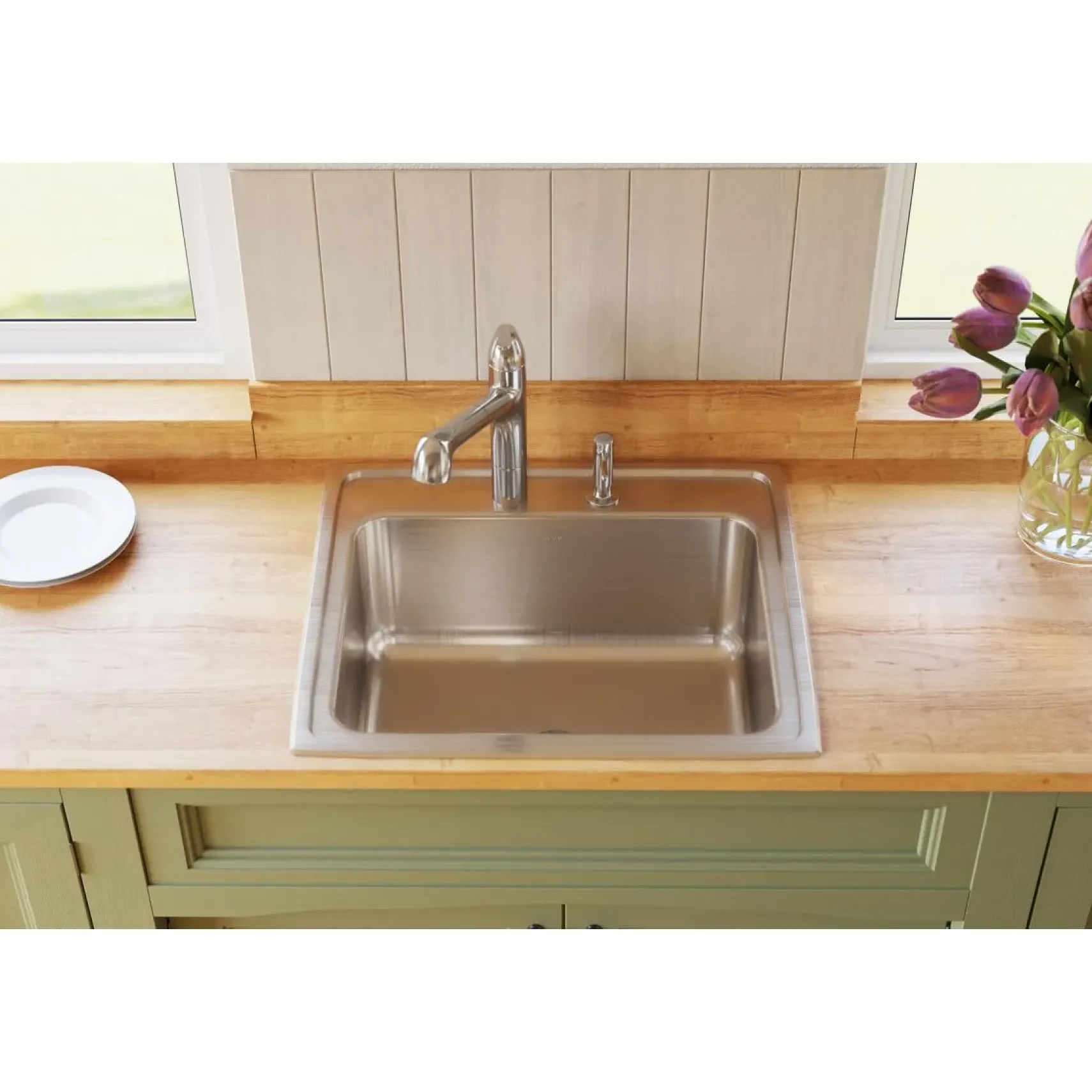 Elkay Lustertone Classic 25" Drop In/Topmount Stainless Steel Kitchen Sink, Lustrous Satin, 3 Faucet Holes, DLR252210PD3