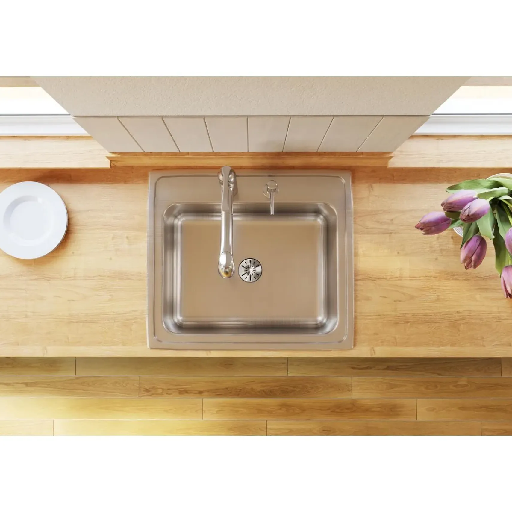 Elkay Lustertone Classic 25" Drop In/Topmount Stainless Steel Kitchen Sink, Lustrous Satin, 3 Faucet Holes, DLR252210PD3