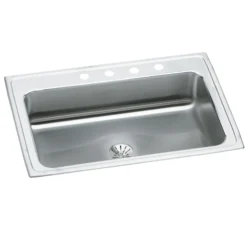 Elkay Lustertone Classic 33" Drop In/Topmount Stainless Steel Kitchen Sink, Lustrous Satin, MR2 Faucet Holes, Perfect Drain, LRS3322PDMR2