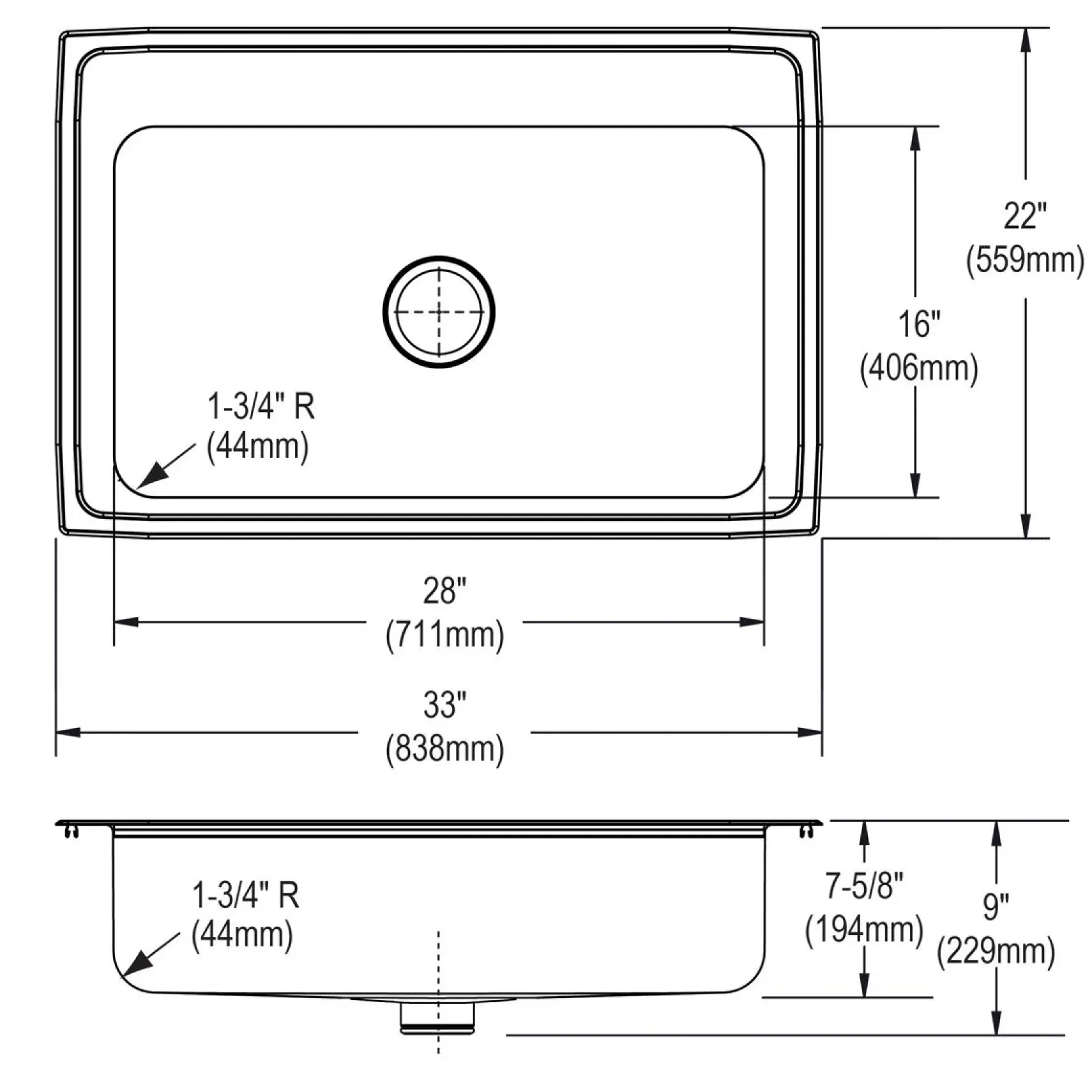 Elkay Lustertone Classic 33" Drop In/Topmount Stainless Steel Kitchen Sink, Lustrous Satin, MR2 Faucet Holes, Perfect Drain, LRS3322PDMR2