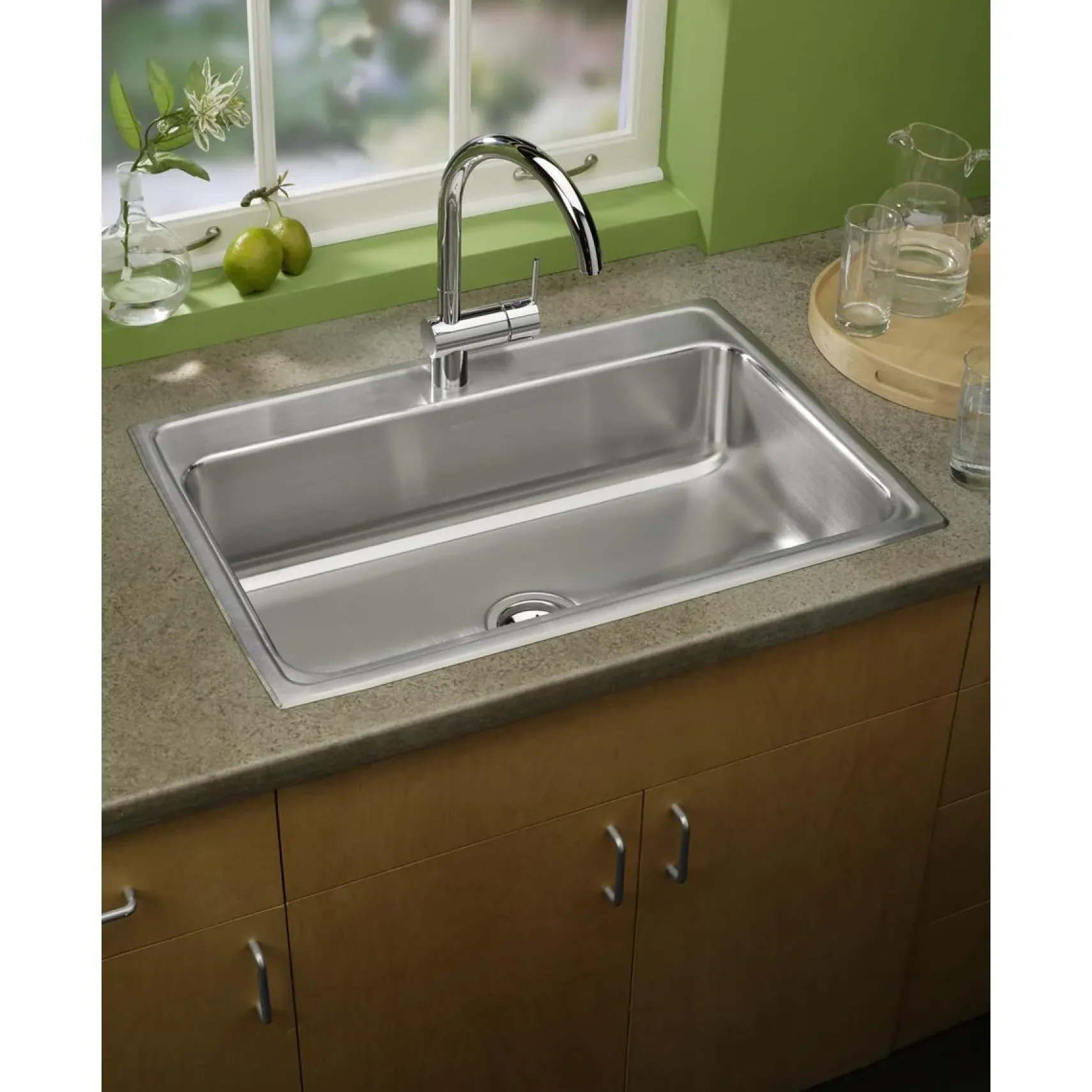 Elkay Lustertone Classic 31" Drop In/Topmount Stainless Steel Kitchen Sink, 3 Faucet Holes, LRQ31223