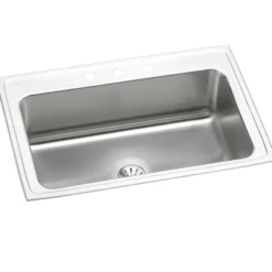 Elkay Lustertone Classic 33" Drop In/Topmount Stainless Steel Kitchen Sink, Lustrous Satin, 4 Faucet Holes, DLRS332210PD4