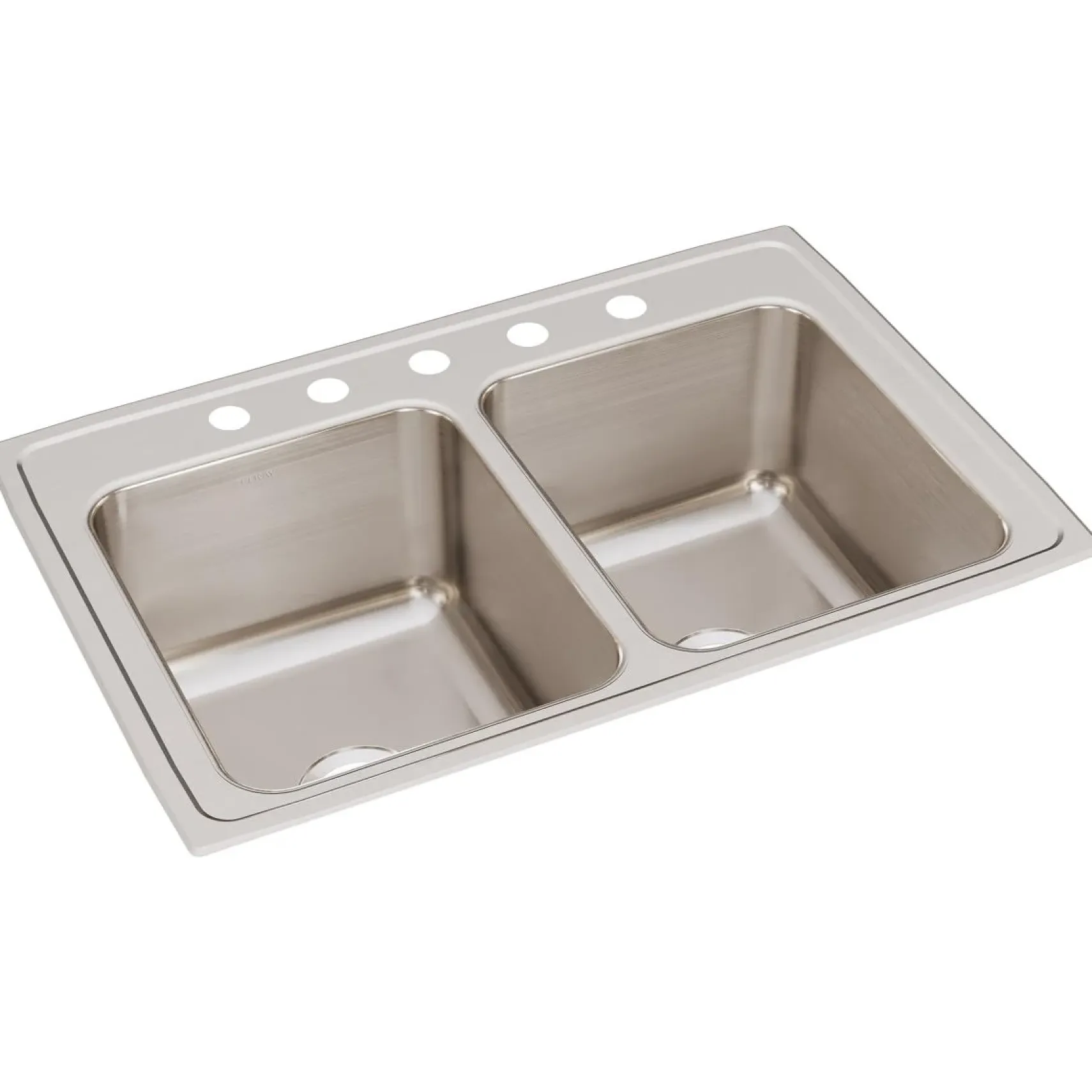 Elkay Lustertone Classic 33" Drop In/Topmount Stainless Steel Kitchen Sink, 50/50 Double Bowl, Lustrous Satin, 5 Faucet Holes, DLR3322125