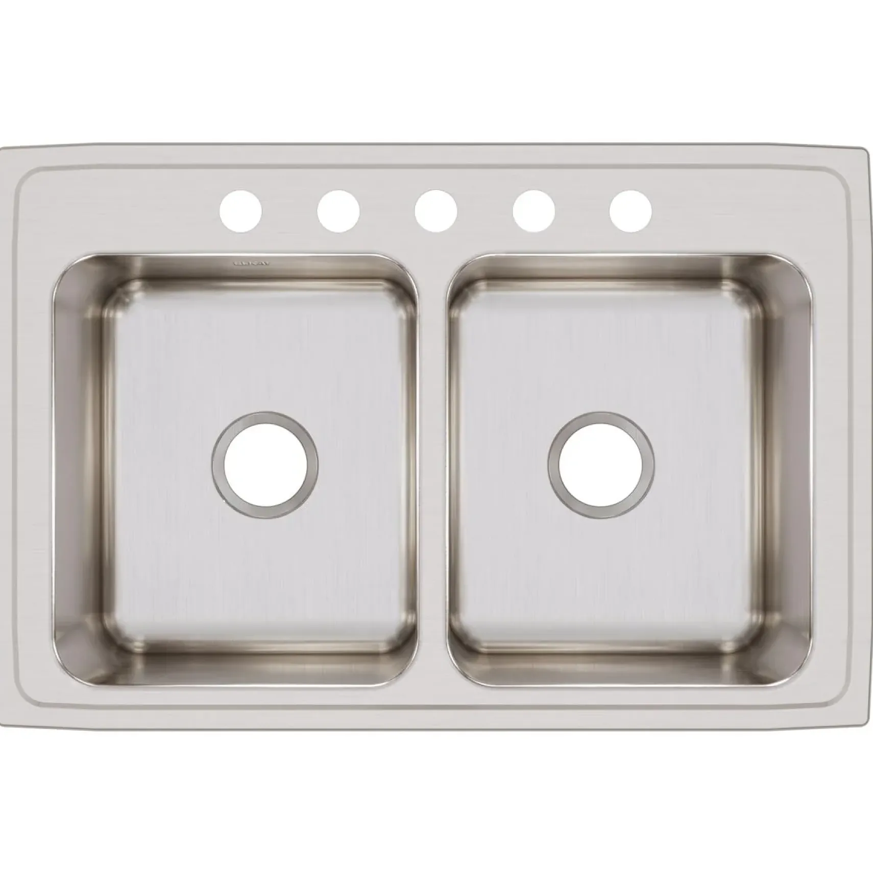 Elkay Lustertone Classic 33" Drop In/Topmount Stainless Steel Kitchen Sink, 50/50 Double Bowl, Lustrous Satin, 5 Faucet Holes, DLR3322125