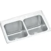 Elkay Lustertone Classic 33" Drop In/Topmount Stainless Steel Kitchen Sink, 50/50 Double Bowl, Lustrous Satin, MR2 Faucet Holes, DLR332210PDMR2