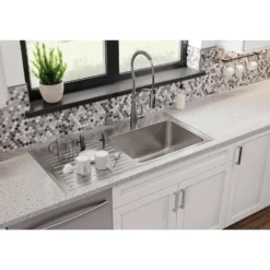 Elkay Lustertone Classic 43" Drop In/Topmount Stainless Steel Kitchen Sink, Lustrous Satin, 18 Gauge, Includes Drainboard, ILGR4322R0