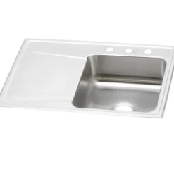 Elkay Lustertone Classic 33" Drop In/Topmount Stainless Steel Kitchen Sink, Lustrous Satin, Includes Drainboard, 1 Faucet Hole, ILR3322R1