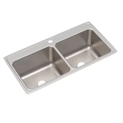 Elkay Lustertone Classic 43" Drop In/Topmount Stainless Steel Kitchen Sink, 50/50 Double Bowl, Lustrous Satin, 1 Faucet Hole, DLR4322121